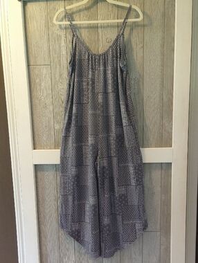 Sleeveless Denim Blue Patterned Jumpsuit